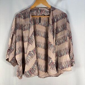 Peppermint Kimono Cardigan Jacket Beige Multicolor Print Size S